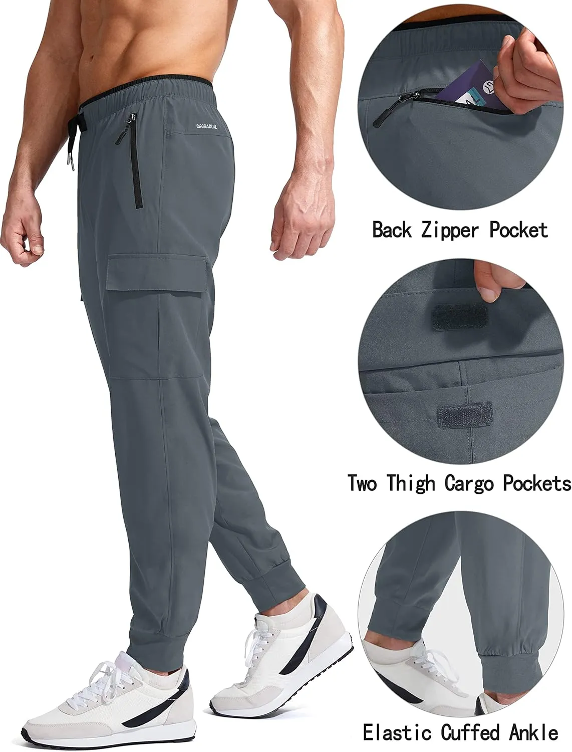 G Gradual Men's Joggers Hiking Cargo Pants Multi Pockets Lightweight Quick Dry Athletic Travel Golf Outdoor