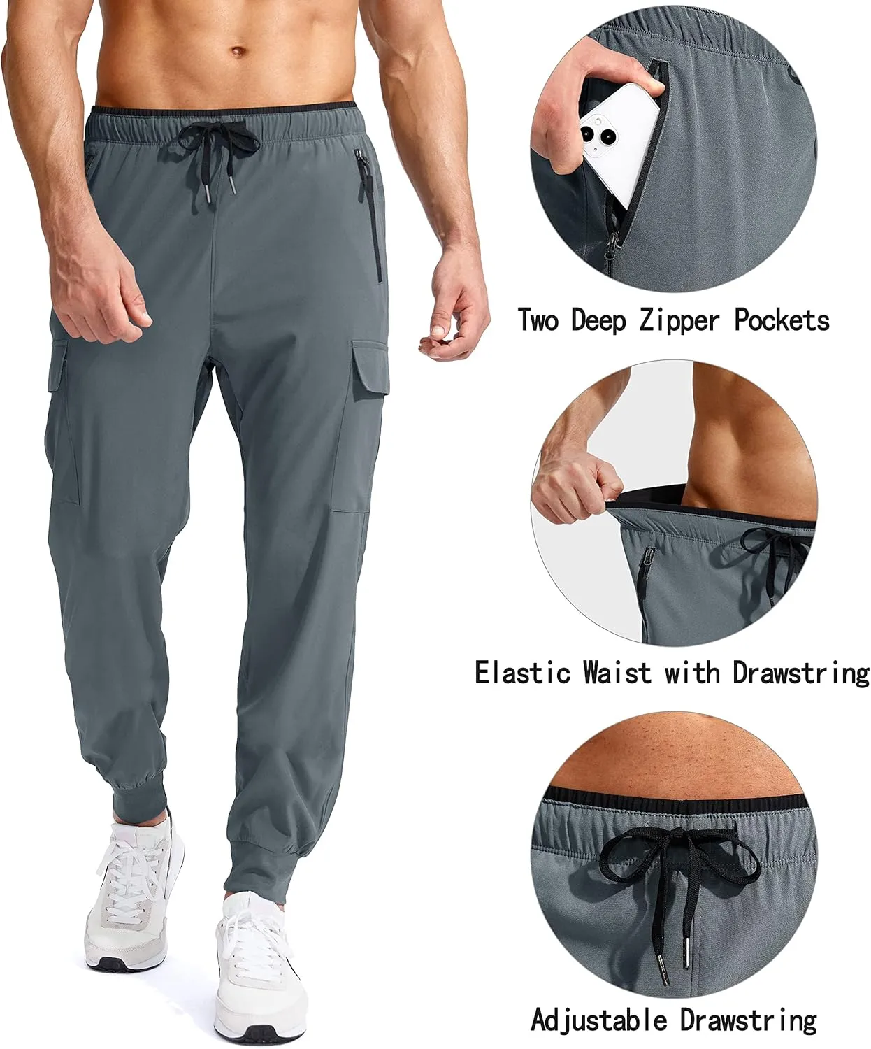 G Gradual Men's Joggers Hiking Cargo Pants Multi Pockets Lightweight Quick Dry Athletic Travel Golf Outdoor