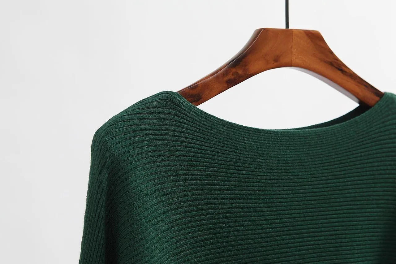 GABERLY Boat Neck Batwing Sleeves Dolman Knitted Sweaters and Pullovers Tops for Women