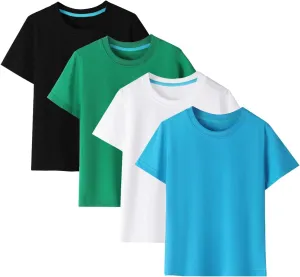 Gihuo 4 Pack Boys Shirts Cotton Short Sleeve Shirts Soft Summer Tops for Kids Boys Basic Tees T-Shirts