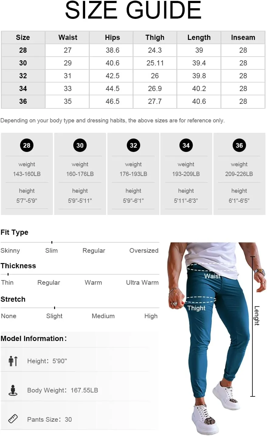 GINGTTO Men's 4-Way Stretch Slim Tapered Fit Golf Joggers - 28" Inseam Nylon