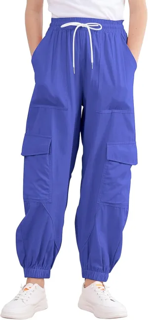 Girls Cargo Pants Elastic Waist Casual Jogger Pants for Girls Streetwear Loose Parachute with Pockets 7-14Years