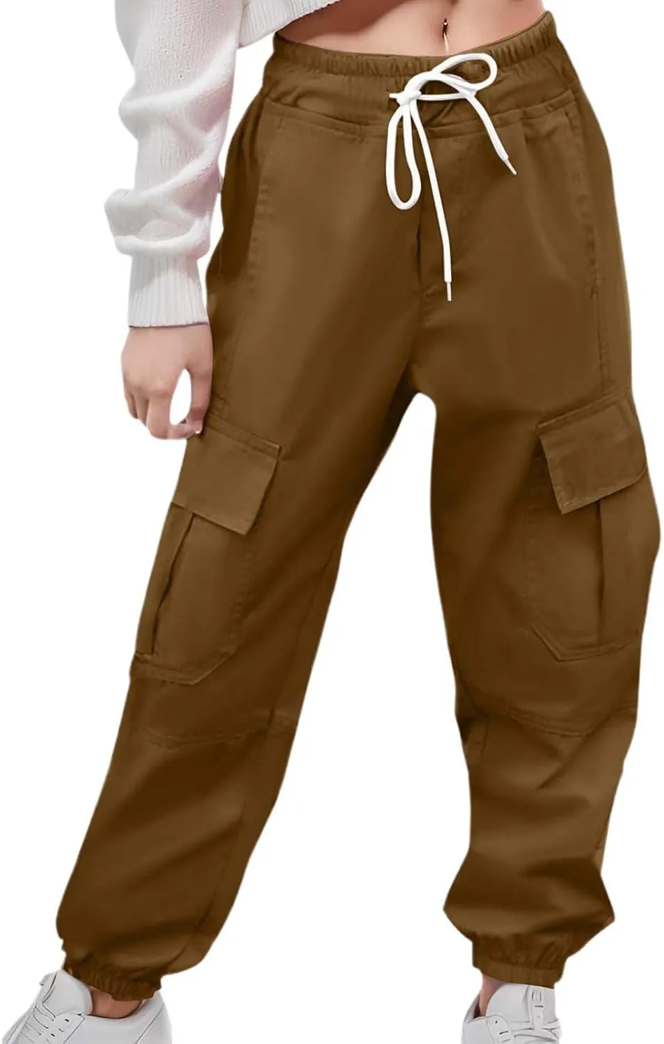 Girls Joggers Sweatpants Cargo Loose High Waisted Drawstring Pants Casual Outwear Trousers with Pockets 3-11 Years