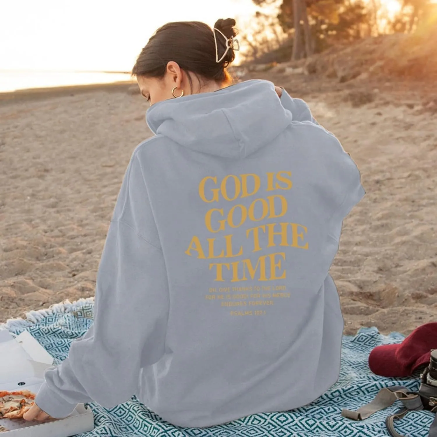 God is Good All The Time Christian Graphic Hoodies Women Oversize Pullover Tops with Pocket Drop Shoulder Fleece Sweatshirt