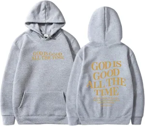 God is Good All The Time Christian Graphic Hoodies Women Oversize Pullover Tops with Pocket Drop Shoulder Fleece Sweatshirt