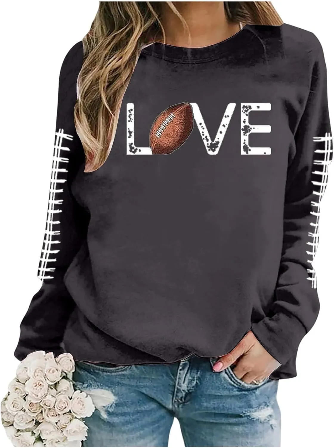 GOFULY Football Sweatshirts For Women Lightweight Game Day Shirts Long Sleeve Fall Sweatshirts 2024 Crewneck Outfits Tops