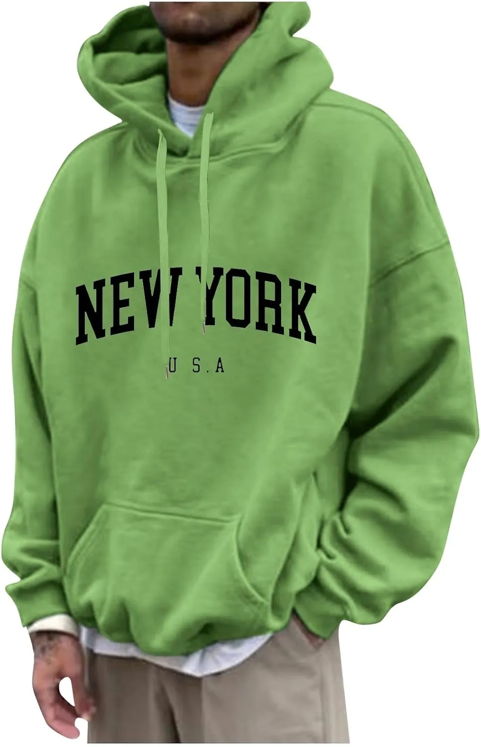 Graphic Hoodies for Men Letter Print Hoodies New York Country Sweatshirt Solid Long Sleeve Y2K Hoodie