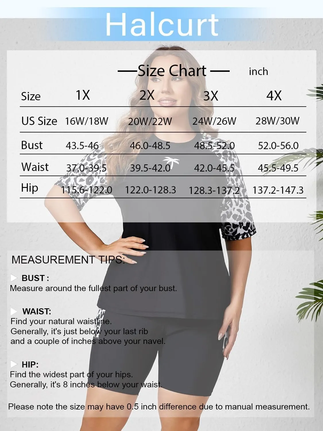 Halcurt Women's Plus Built in Bra Rash Guard Two Piece Swim Shirt and Pockets Boyleg Shorts