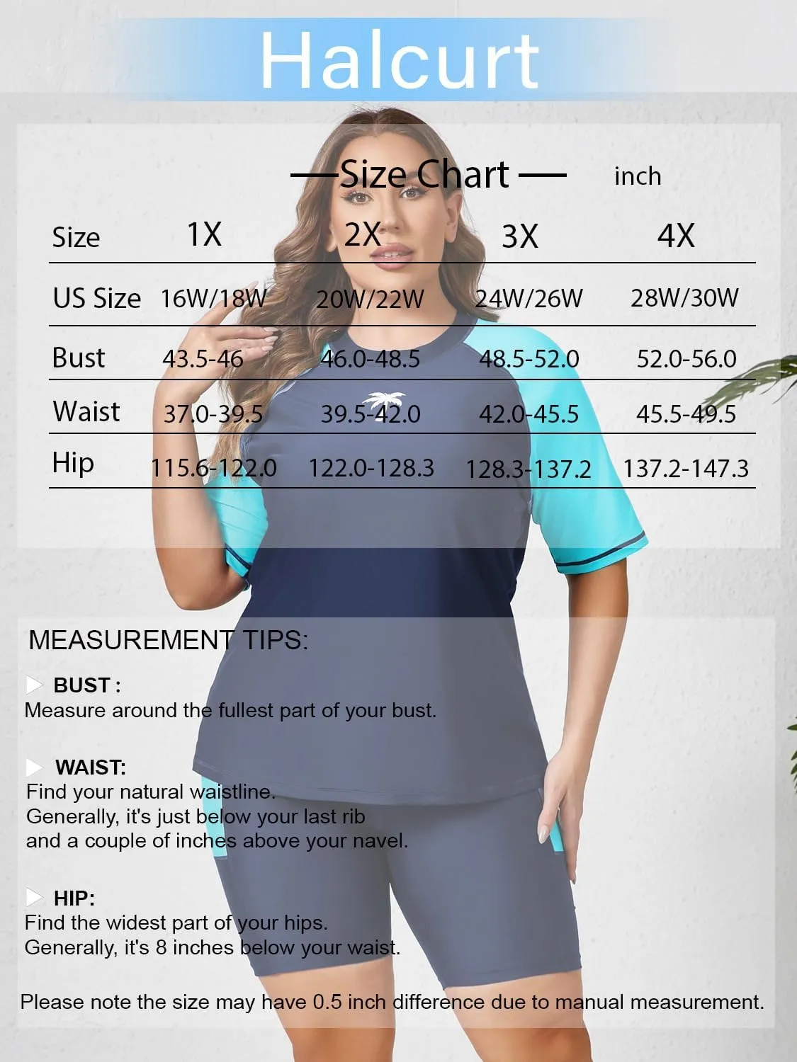 Halcurt Women's Plus Built in Bra Rash Guard Two Piece Swim Shirt and Pockets Boyleg Shorts
