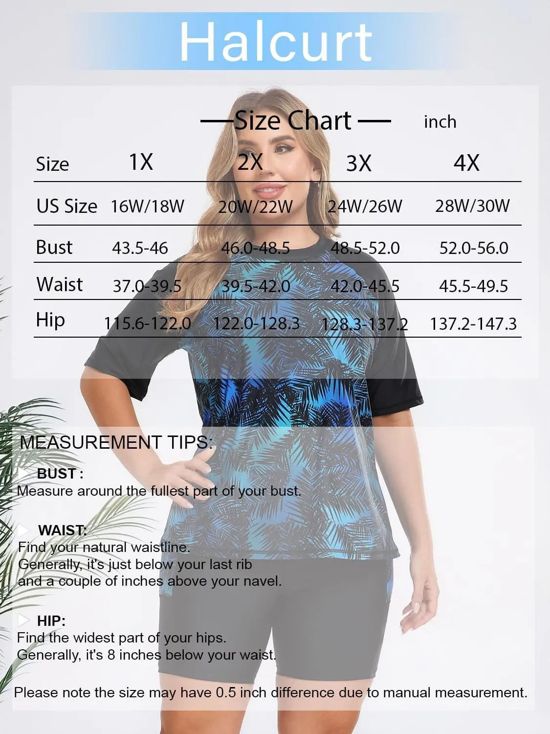 Halcurt Women's Plus Built in Bra Rash Guard Two Piece Swim Shirt and Pockets Boyleg Shorts
