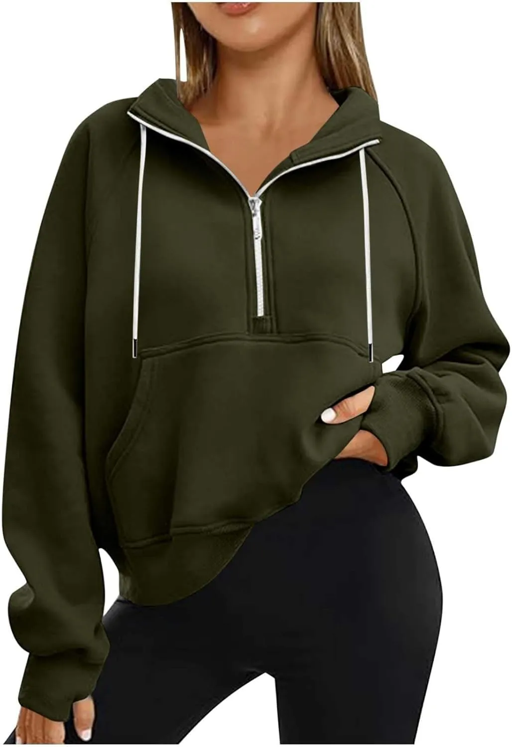 Half Zip Fleece Pullover Sweatshirts Women Fall Crop Sweatshirts No Hood Preppy Sweatshirt Wrap Sweaters with Pockets