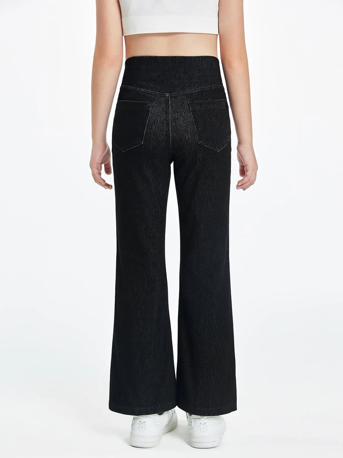 Haloumoning Girls Crossover Flare Jeans Stretchy Bootcut Yoga Pants Bell Bottoms with Pockets