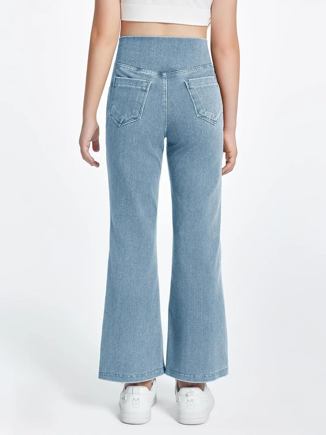 Haloumoning Girls Crossover Flare Jeans Stretchy Bootcut Yoga Pants Bell Bottoms with Pockets