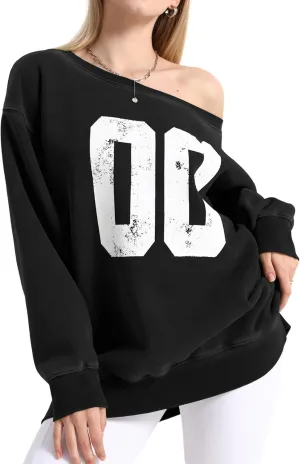 Hatant Off the Shoulder Sweatshirts Womens Graphic Hoodies Jersey Sweatshirts Off Shoulder Sweat Pullover Hoodies for Women