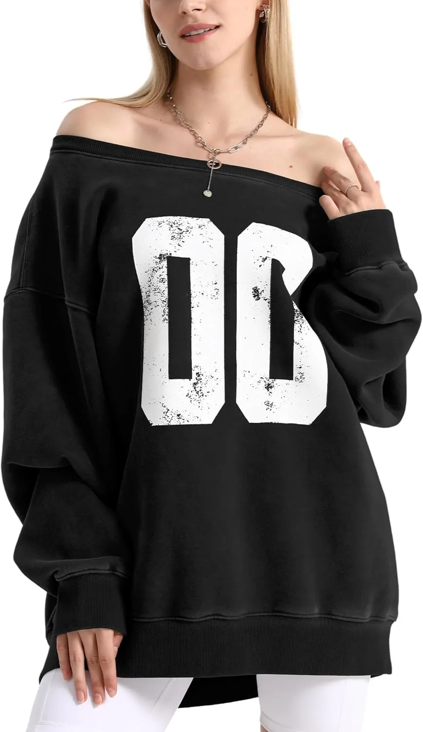 Hatant Off the Shoulder Sweatshirts Womens Graphic Hoodies Jersey Sweatshirts Off Shoulder Sweat Pullover Hoodies for Women