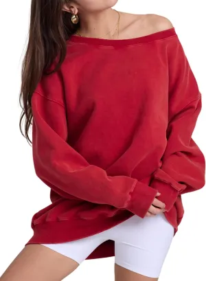 Hatant Womens Off the Shoulder Oversized Sweatshirts One Shoulder Sweatshirts for Women Fashion Hoodies Pullover Sweater Tops