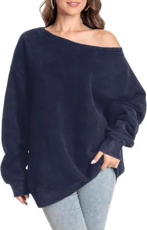 Hatant Womens Off the Shoulder Oversized Sweatshirts One Shoulder Sweatshirts for Women Fashion Hoodies Pullover Sweater Tops