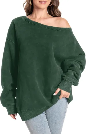 Hatant Womens Off the Shoulder Oversized Sweatshirts One Shoulder Sweatshirts for Women Fashion Hoodies Pullover Sweater Tops
