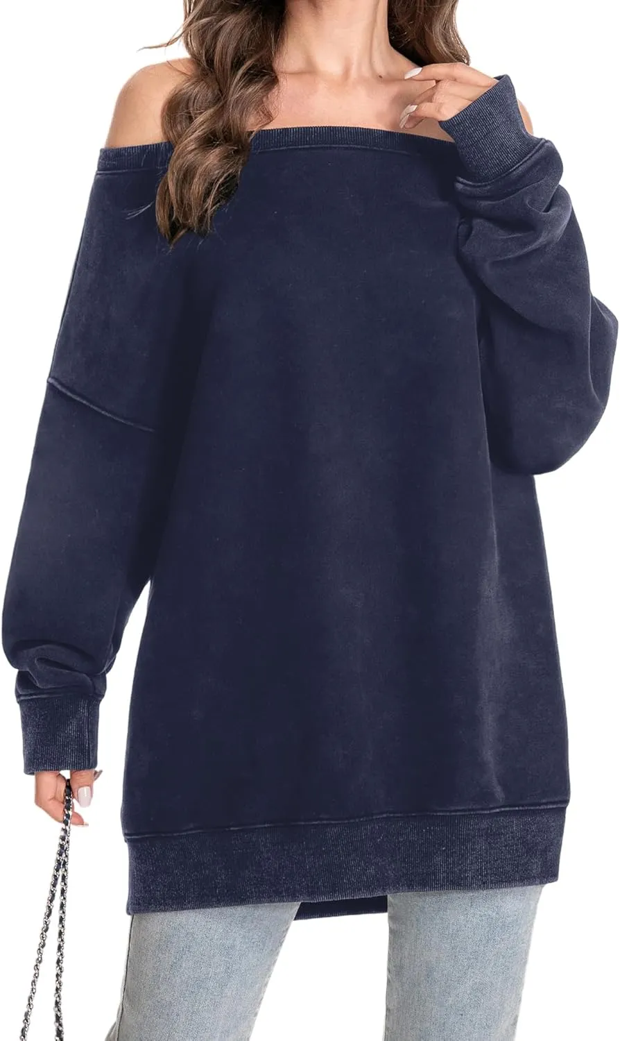 Hatant Womens Off the Shoulder Oversized Sweatshirts One Shoulder Sweatshirts for Women Fashion Hoodies Pullover Sweater Tops