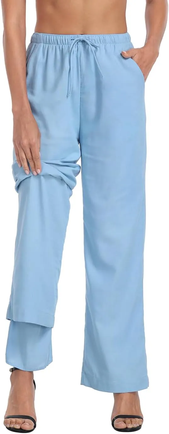 HDE Women's Linen Drawstring Pants Wide Leg Casual Palazzo Trouser with Pockets