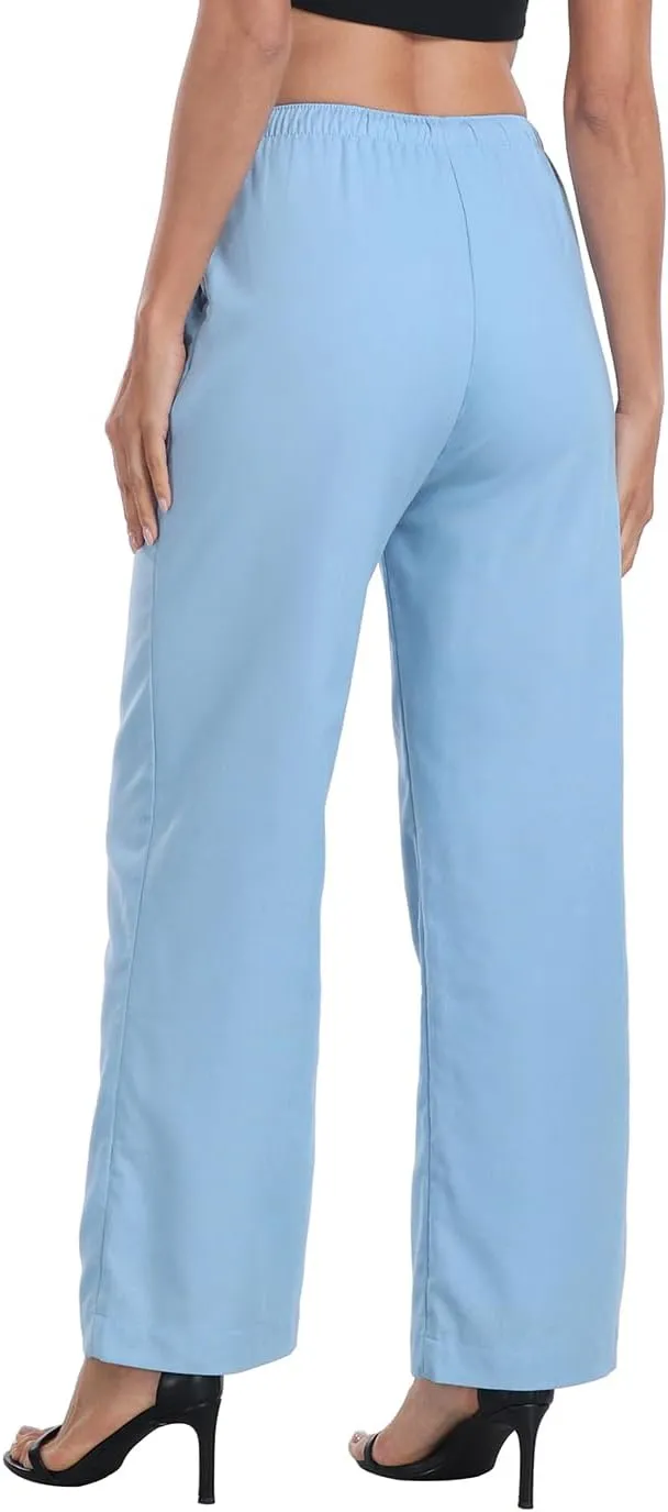 HDE Women's Linen Drawstring Pants Wide Leg Casual Palazzo Trouser with Pockets