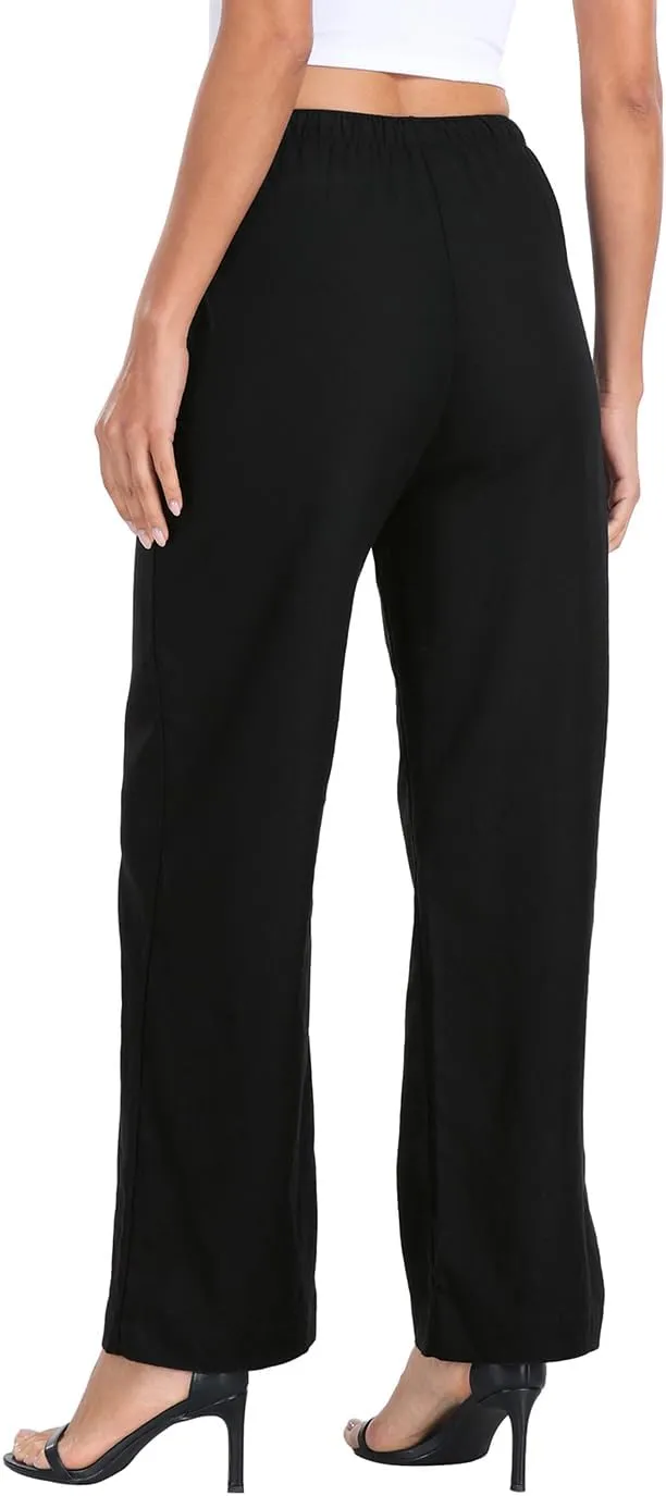 HDE Women's Linen Drawstring Pants Wide Leg Casual Palazzo Trouser with Pockets