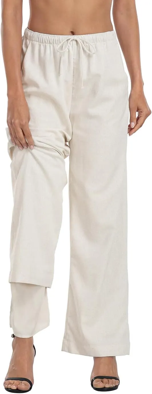 HDE Women's Linen Drawstring Pants Wide Leg Casual Palazzo Trouser with Pockets