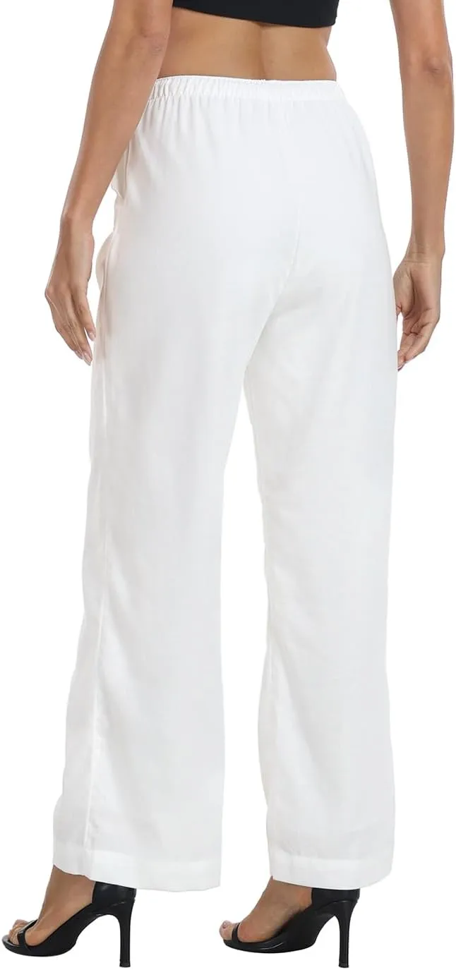 HDE Women's Linen Drawstring Pants Wide Leg Casual Palazzo Trouser with Pockets