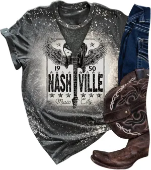 Hollow Out T Shirts for Women Western Graphic Shirts Country Cowgirls Shirts Casual Short Sleeve V Neck Tops