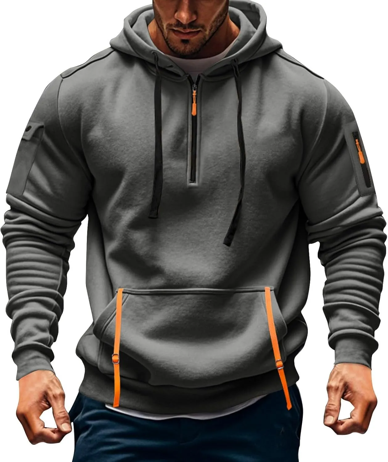 Hoodies for Men Casual Pullover Sports with Zipper Drawstring Fall Tops Winter Men'S Fashion Hoodies & Sweatshirts