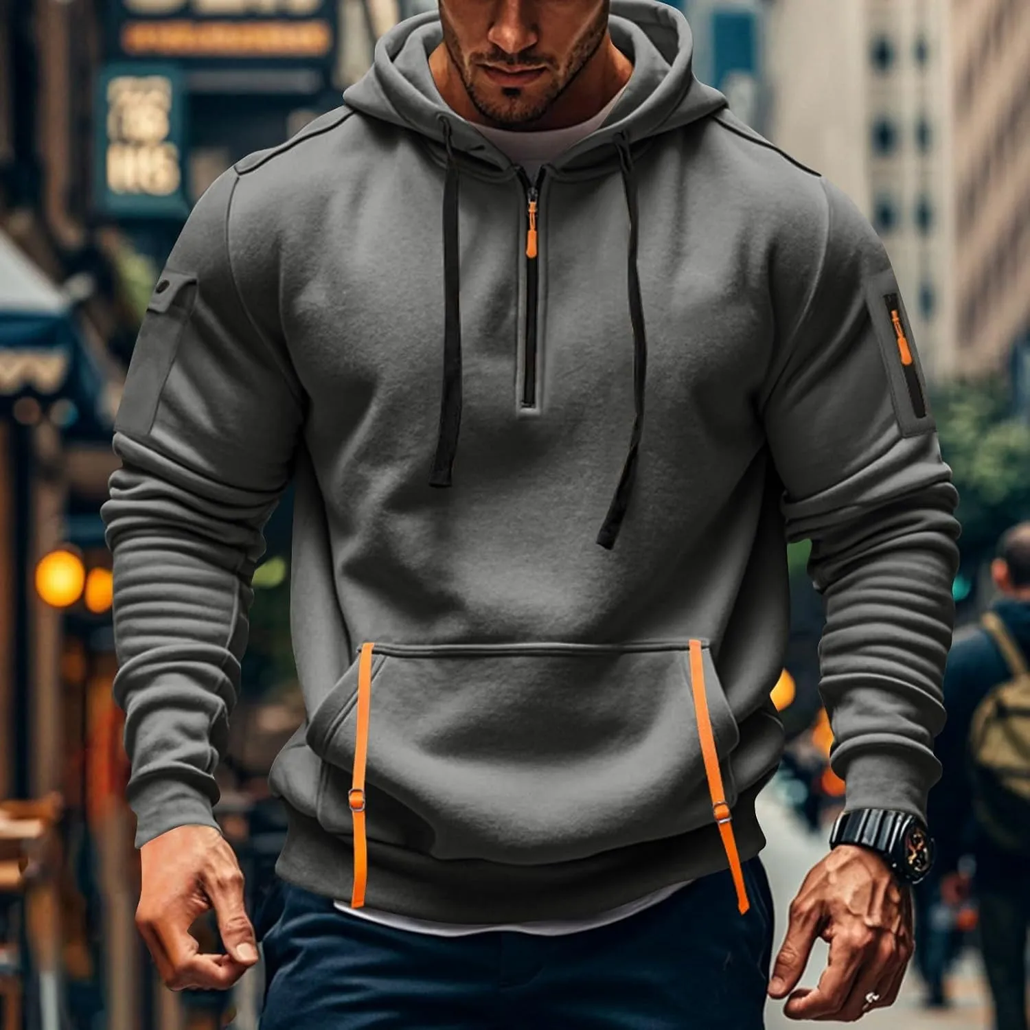 Hoodies for Men Casual Pullover Sports with Zipper Drawstring Fall Tops Winter Men'S Fashion Hoodies & Sweatshirts