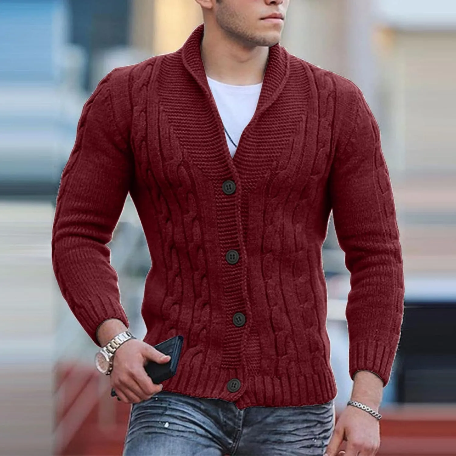 Hoodies for Men, Men's Cardigan Sweaters Full Zip Up Stand Collar Slim Fit Casual Work Thick Knitted Sweater