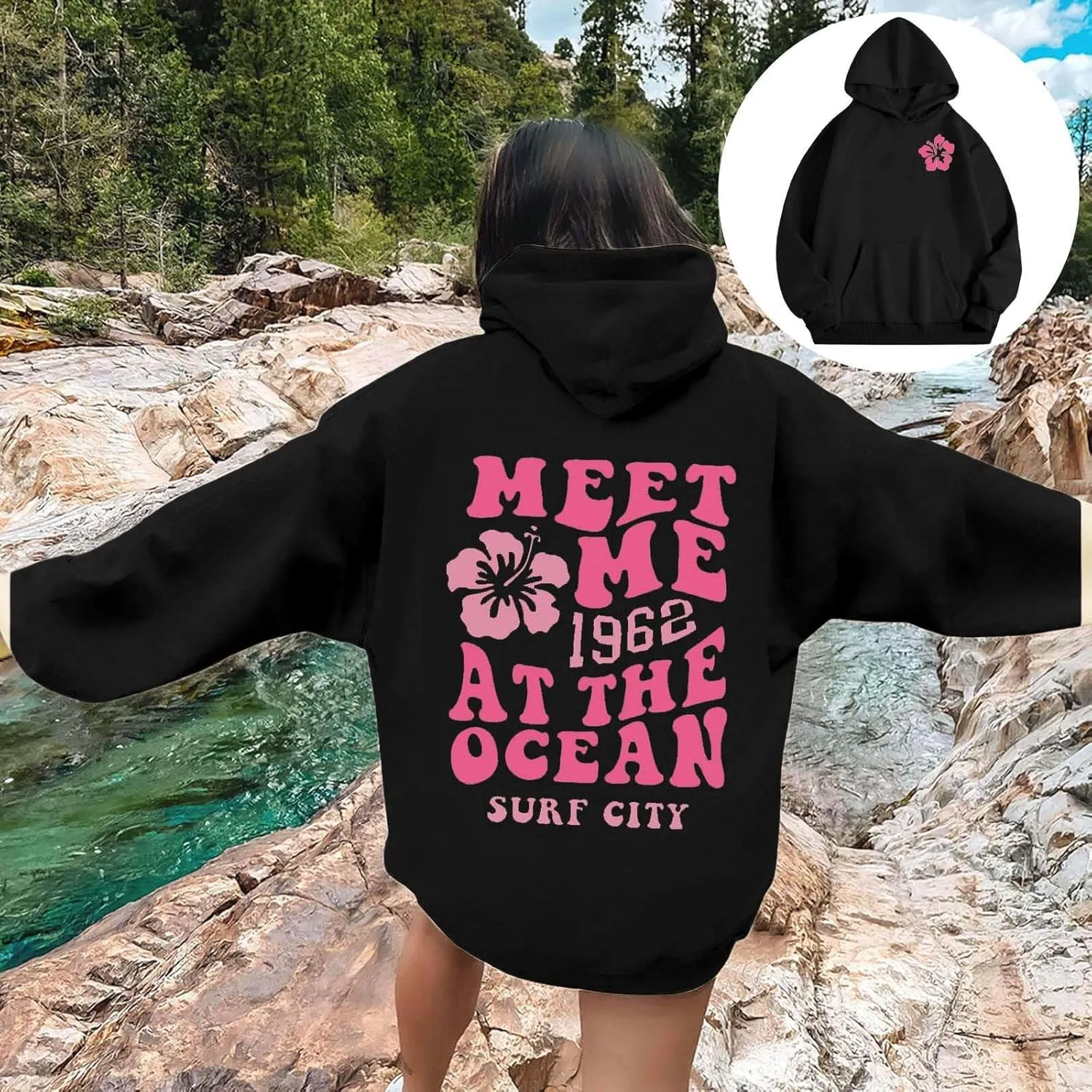Hoodies for Teen Girls Long Sleeve Letter Preppy Casual Graphic Hoodies Drawstring Pullover Cute Oversized Sweatshirts