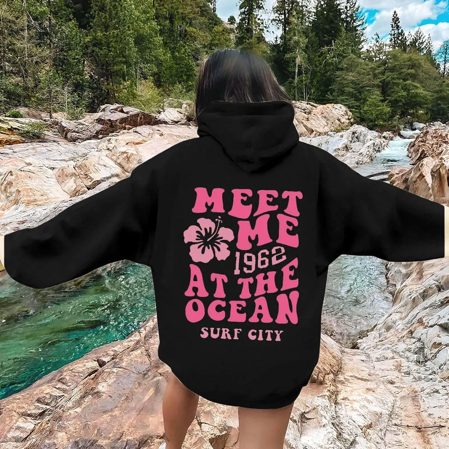 Hoodies for Teen Girls Long Sleeve Letter Preppy Casual Graphic Hoodies Drawstring Pullover Cute Oversized Sweatshirts