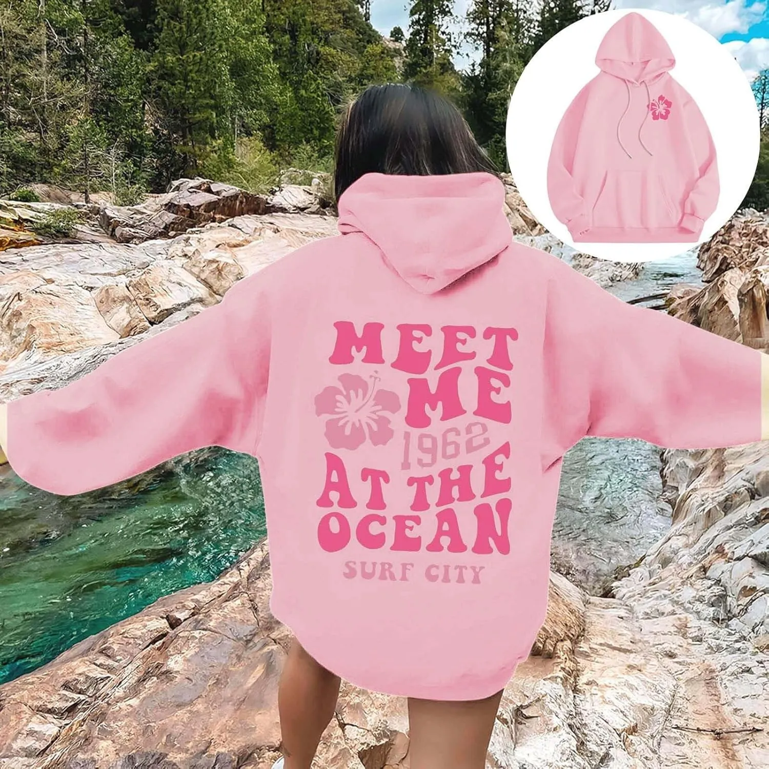 Hoodies for Teen Girls Long Sleeve Letter Preppy Casual Graphic Hoodies Drawstring Pullover Cute Oversized Sweatshirts