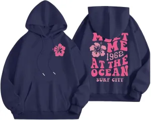 Hoodies for Teen Girls Long Sleeve Letter Preppy Casual Graphic Hoodies Drawstring Pullover Cute Oversized Sweatshirts