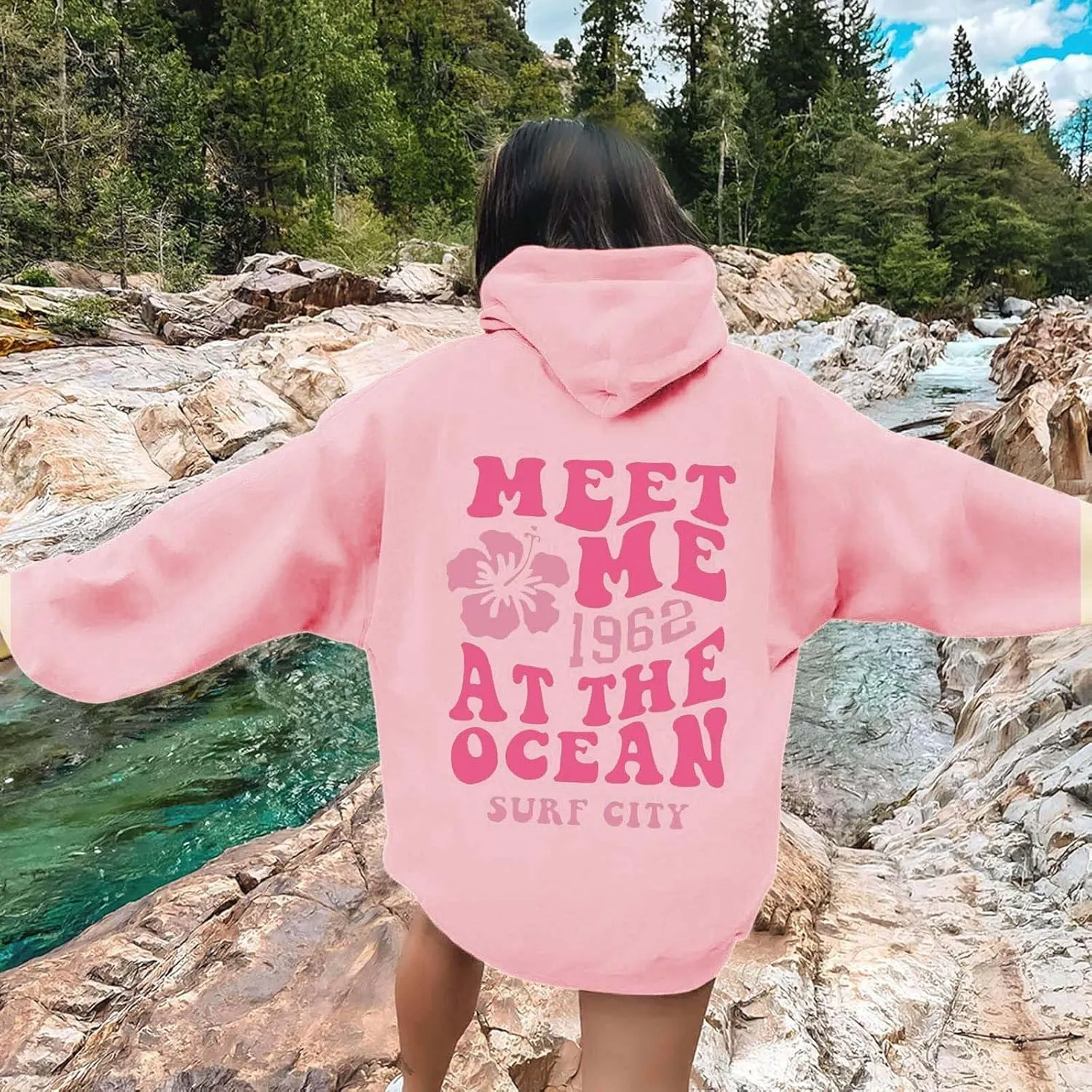 Hoodies for Teen Girls Long Sleeve Letter Preppy Casual Graphic Hoodies Drawstring Pullover Cute Oversized Sweatshirts