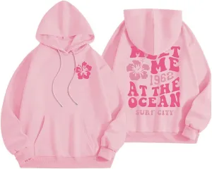 Hoodies for Teen Girls Long Sleeve Letter Preppy Casual Graphic Hoodies Drawstring Pullover Cute Oversized Sweatshirts