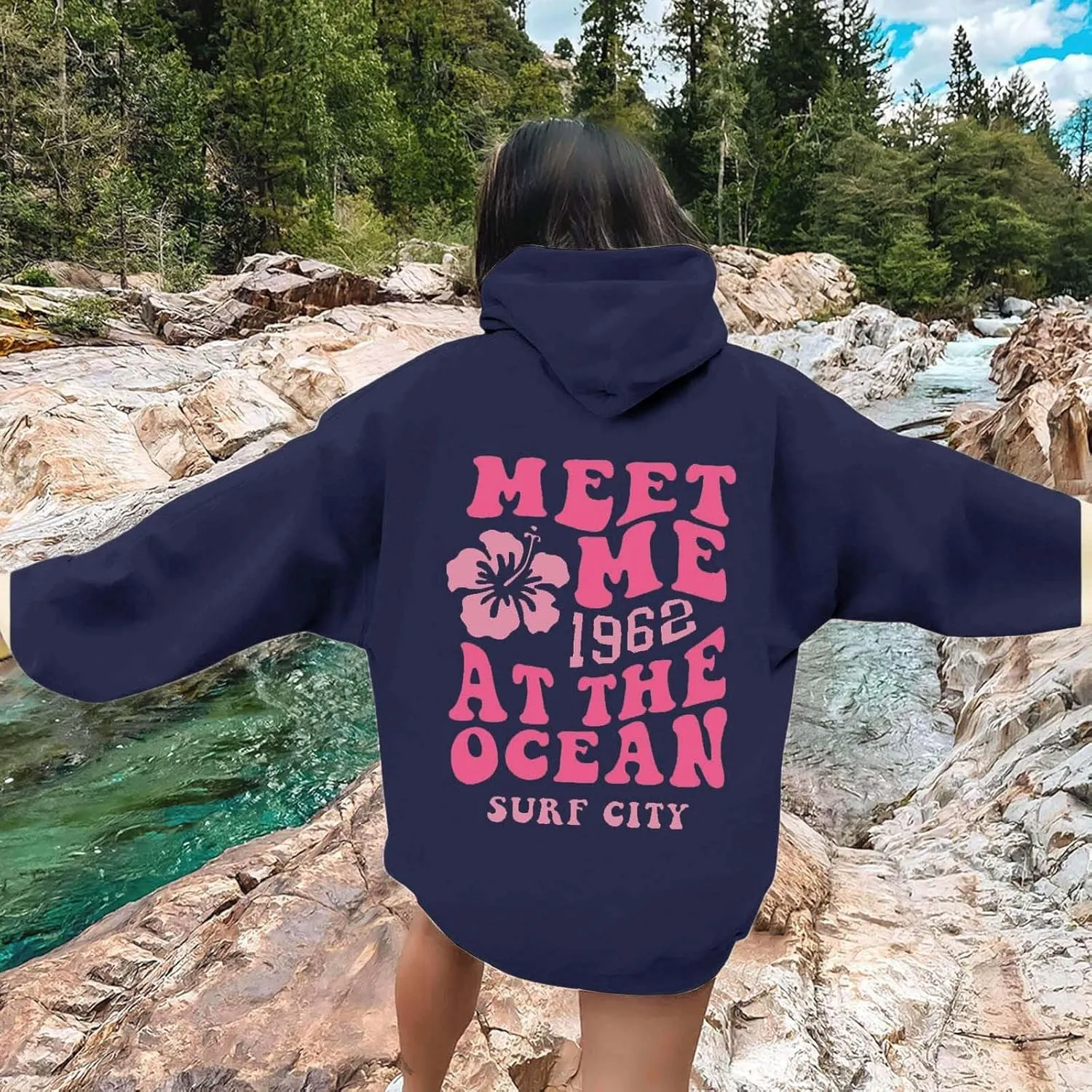Hoodies for Teen Girls Long Sleeve Letter Preppy Casual Graphic Hoodies Drawstring Pullover Cute Oversized Sweatshirts