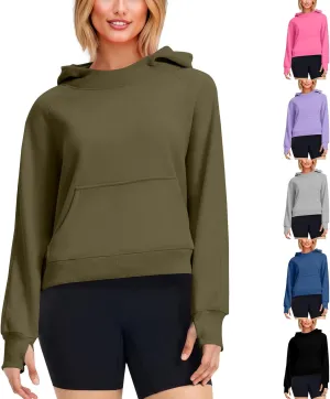 Hoodies for Women Long Sleeve Thumb Hole Sweatshirts Fleece Lined Cropped Loose Fit Hoodies Pullover with Pocket
