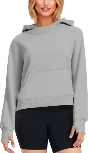 Hoodies for Women Long Sleeve Thumb Hole Sweatshirts Fleece Lined Cropped Loose Fit Hoodies Pullover with Pocket