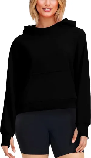 Hoodies for Women Long Sleeve Thumb Hole Sweatshirts Fleece Lined Cropped Loose Fit Hoodies Pullover with Pocket