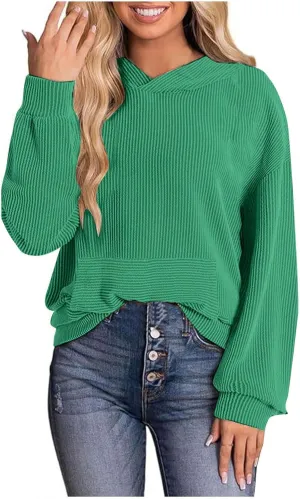 Hoodies for Women Solid Color Fall Fashion Hooded Tops With Pockets Long Sleeves Loose Fit 2024 Casual Pullover Top