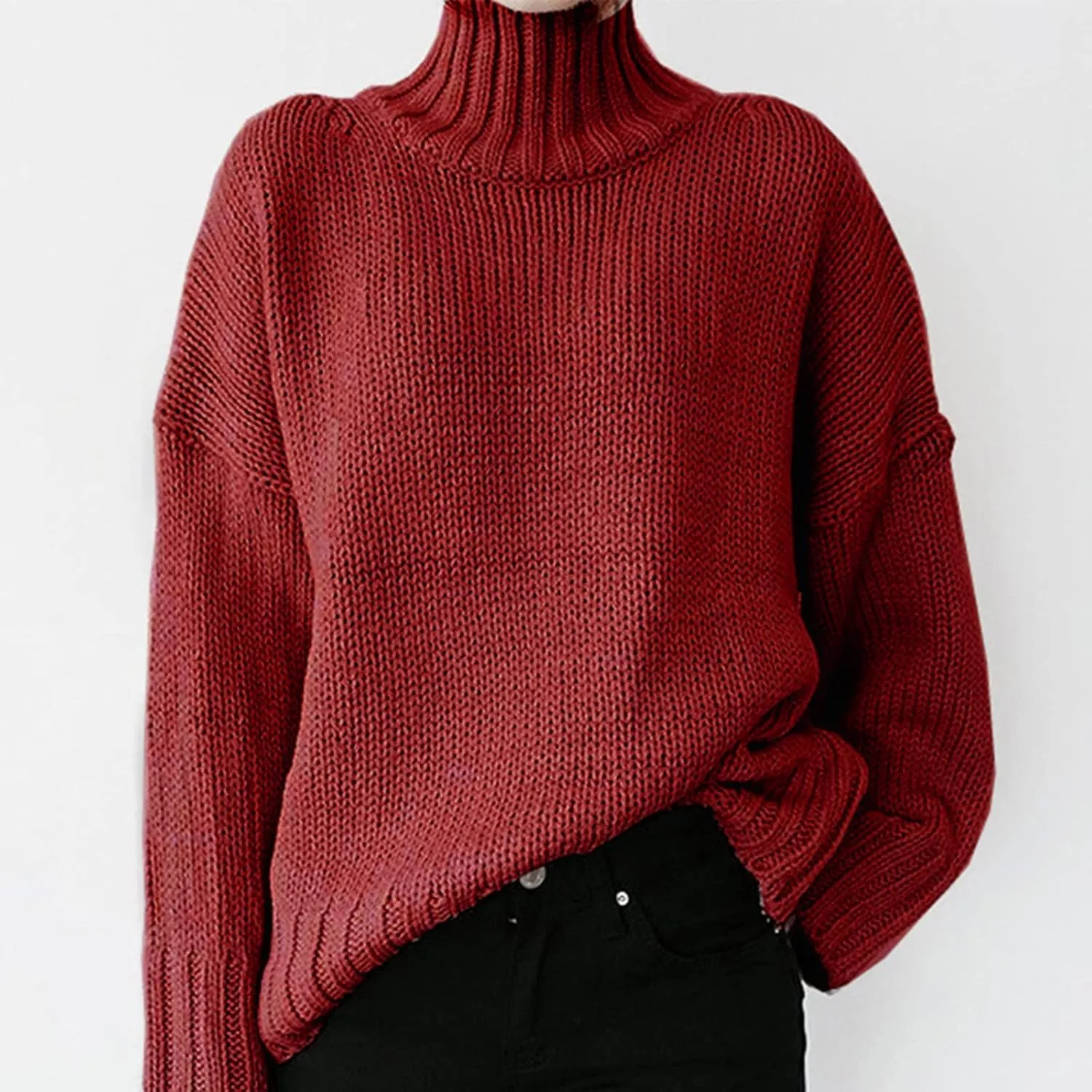 iLH Womens Classic Turtlneck Sweaters Solid Color Chunky Pullover Sweaters For Women Fall Winter Cozy Leisure Sweaters
