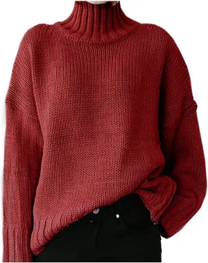 iLH Womens Classic Turtlneck Sweaters Solid Color Chunky Pullover Sweaters For Women Fall Winter Cozy Leisure Sweaters