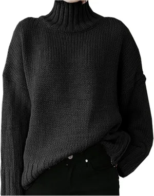 iLH Womens Classic Turtlneck Sweaters Solid Color Chunky Pullover Sweaters For Women Fall Winter Cozy Leisure Sweaters