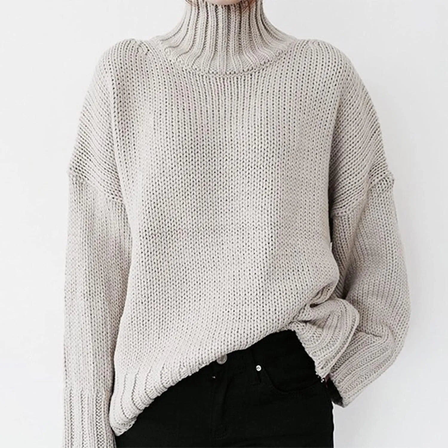 iLH Womens Classic Turtlneck Sweaters Solid Color Chunky Pullover Sweaters For Women Fall Winter Cozy Leisure Sweaters