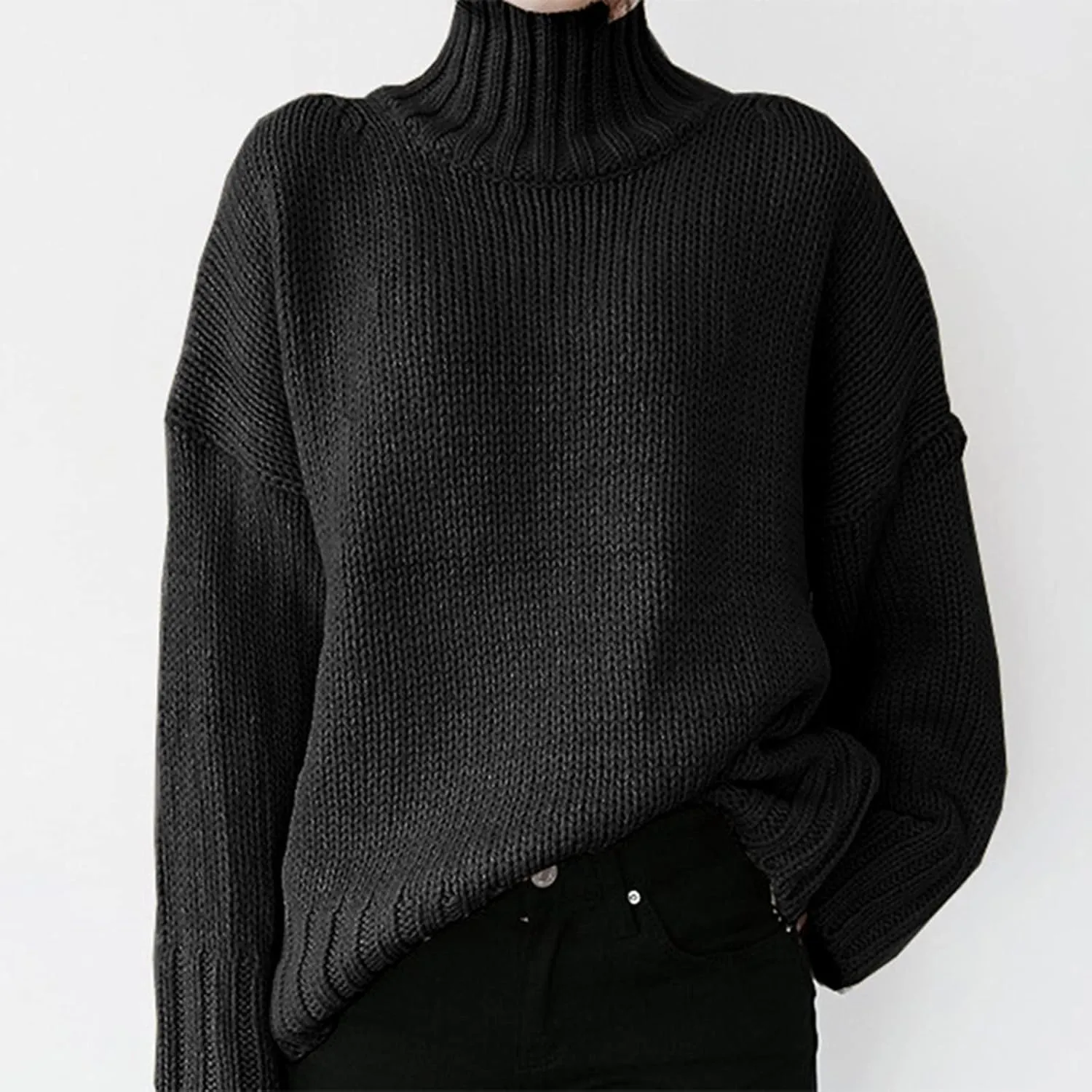 iLH Womens Classic Turtlneck Sweaters Solid Color Chunky Pullover Sweaters For Women Fall Winter Cozy Leisure Sweaters