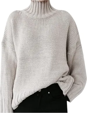 iLH Womens Classic Turtlneck Sweaters Solid Color Chunky Pullover Sweaters For Women Fall Winter Cozy Leisure Sweaters