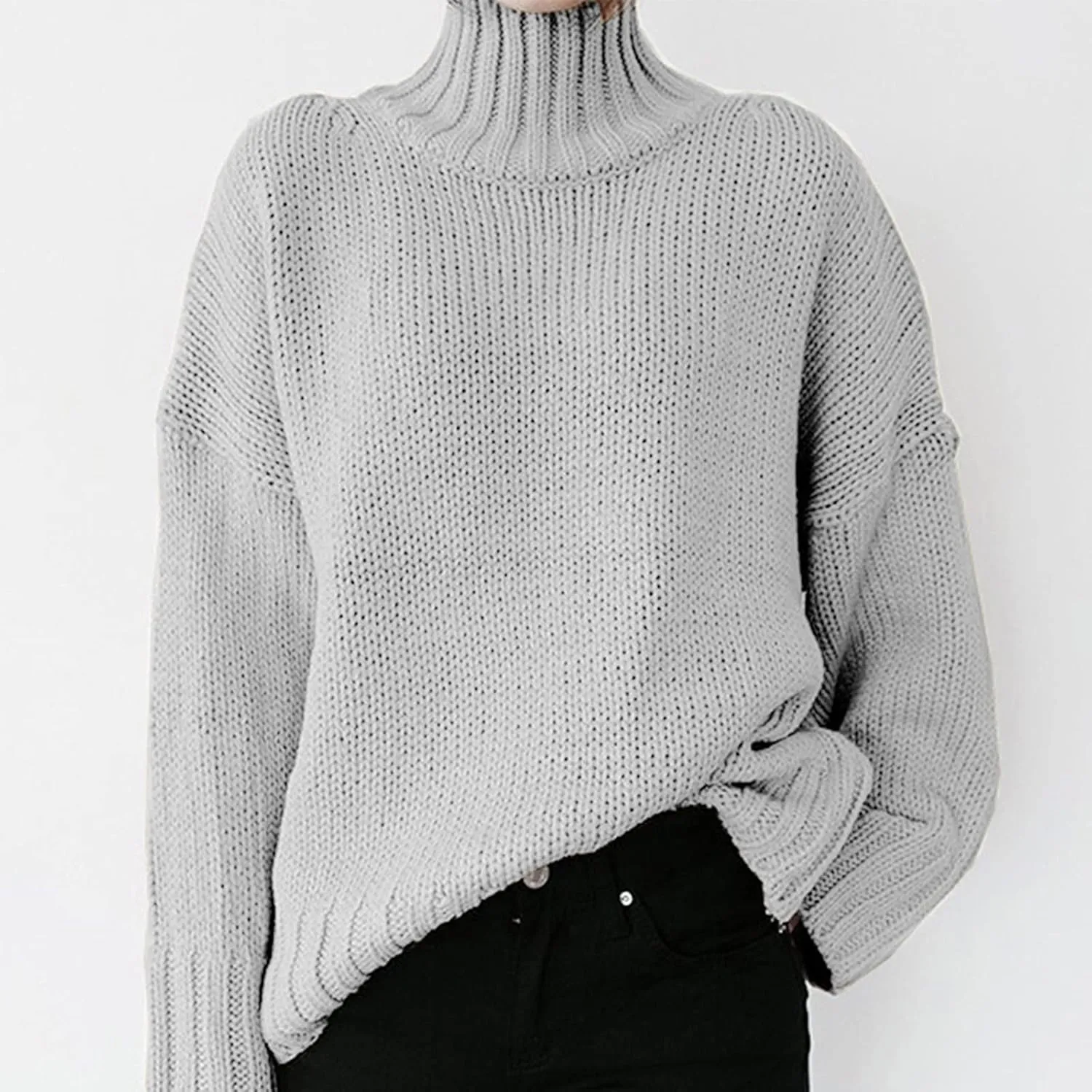 iLH Womens Classic Turtlneck Sweaters Solid Color Chunky Pullover Sweaters For Women Fall Winter Cozy Leisure Sweaters